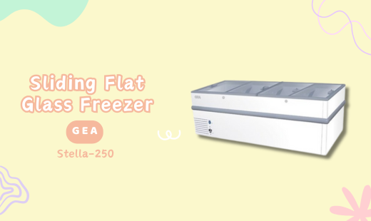 SLIDING FLAT GLASS FREEZER GEA STELLA-250 adalah mesin pendingin dengan tipe sliding flat glass rfreezer untuk memajang es krim, nugget, bakso, dan produk-produk beku.