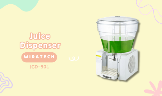 UJuice Dispenser WIRATECH JCD-50L Juice dispenser adalah sebuah alat atau tempat untuk menyimpan juice dan minuman dingin lainnya di dalam sebuah dispenser. Dengan penyimpanan yang demikian, maka juice akan tetap terjaga kesegarannya, tetap higienis dan mampu bertahan lebih lama dibandingkan penyimpanan pada tempat biasa.